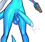  1girl 3sdice animal_penis blue_skin colored_skin completely_nude erection futanari gun holding holding_gun holding_weapon large_penis navel nude original penis red_nails solo stomach tail testicles weapon white_background 