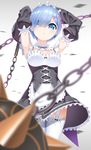  apron armpits arms_up bangs blue_eyes blue_hair chain detached_sleeves eyes_visible_through_hair flail frilled_sleeves frills garter_straps hair_ornament hair_over_one_eye highres looking_at_viewer maid maid_headdress morning_star purple_ribbon re:zero_kara_hajimeru_isekai_seikatsu rem_(re:zero) ribbon ribbon-trimmed_clothes ribbon_trim short_hair solo thighhighs underbust waist_apron weapon white_legwear x_hair_ornament yasuto_(eria151) 