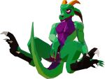 3d_(artwork) anthro claws digital_media_(artwork) female genitals hi_res horn humanoid kobold kobold_dellarte kret low_poly nude presenting pussy reptile scalie simple_background smile solo spread_legs spread_pussy spreading tail