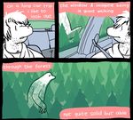  car comic dialogue forest macro mammal size_difference tree unknown_species vehicle voln walking 