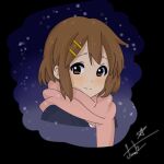  1girl brown_eyes brown_hair cold highres hirasawa_yui jel.iybombom k-on! night night_sky non-web_source pink_scarf scarf school_uniform self-upload sky snow solo 