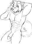 2020 abs absurd_res anthro arknights canid canine canis domestic_dog genitals hi_res horn humanoid_genitalia humanoid_penis hung_(arknights) hypergryph male mammal monochrome muscular muscular_anthro muscular_male nude penis sketch solo studio_montagne yummi_yam_i