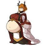  antlers clothed clothing hair horn humanoid morningpanda no_pupils obese overweight pregnant smile standing 