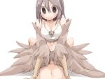  1boy 1girl bare_shoulders bird_legs blush bmp-to-png_conversion breasts brown_eyes brown_feathers brown_hair brown_wings censored cleavage cowgirl_position feathered_wings feathers frfr hair_between_eyes harpy hetero long_hair medium_breasts midriff mon-musu_quest! monster_girl mosaic_censoring navel non-web_source pina_(mon-musu_quest!) pov sex straddling sweat tank_top transparent_background white_tank_top winged_arms wings 