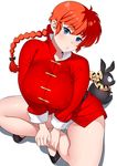  :o animal blue_eyes breasts chinese_clothes covered_nipples genderswap genderswap_(mtf) hibiki_ryouga highres large_breasts long_hair looking_at_viewer no_pants p-chan panties parted_lips ranma-chan ranma_1/2 red_hair saotome_ranma simple_background spread_legs tangzhuang thighs underwear white_background white_panties zonda_(solid_air) 
