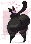 2024 ambiguous_gender anthro big_butt biped butt digital_media_(artwork) domestic_cat felid feline felis huge_butt hyper hyper_butt looking_back mammal nude onomatopoeia rear_view shaking_butt simple_background smile solo sound_effects text thick_thighs uromatsu wide_hips