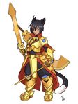  anthro armor clothed clothing feline hair looking_at_viewer male mammal melee_weapon morningpanda solo standing sword weapon 