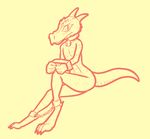  ambiguous_gender anthro bdsm bell bondage bound chain collar digitigrade flat_chested handcuffs horn kobold line_art looking_at_viewer nude prisoner reptile scales scalie shackles simple_background sitting slit_pupils solo solo_focus totalgarbage 