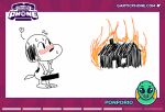 anthro aroused blush blush_lines bodily_fluids building burning_building censored erection fire gartic_phone hi_res house male peanuts_(comic) ponporio_(artist) snoopy solo sweat sweatdrop tongue tongue_out