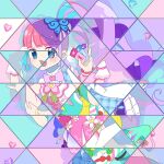  :d blue_eyes blue_hair blunt_bangs commentary_request heart junon_(pripara) kanon_(pripara) kuroda_keeshi long_hair looking_at_viewer manaka_non manaka_non_(normal) mosaic_pattern open_mouth pink_hair pinon_(pripara) pretty_series pripara priticket purple_eyes purple_hair smile standing 