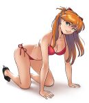  1girl bikini blue_eyes breasts gez1313 hair_between_eyes hair_ornament highres interface_headset long_hair looking_at_viewer medium_breasts neon_genesis_evangelion orange_hair red_bikini solo souryuu_asuka_langley swimsuit 