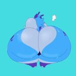 animated anthro big_butt blue_background blue_body blue_hair blush breasts butt butt_slap canid canine embarrassed female hair hi_res huge_butt hyper hyper_butt looking_back mammal markings overweight purple_markings simple_background slap solo thick_thighs white_body wobbledoggle wobbling