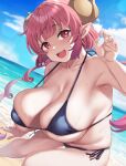 2024 animal_humanoid beach big_breasts bikini breasts clothing dragon dragon_humanoid female hi_res horn humanoid humanoid_pointy_ears ilulu miss_kobayashi&#039;s_dragon_maid moisture_(chichi) mythological_creature mythological_scalie mythology pupils red_eyes scalie slit_pupils solo swimwear