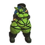  collar elf female fishnet hat humanoid looking_at_viewer morningpanda navel navel_piercing obese overweight piercing solo standing 