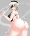  1girl ass bare_shoulders black_hairband blindfold breasts hairband huge_ass luex nier_(series) nier_automata one-piece_swimsuit shiny shiny_hair shiny_skin short_hair sideboob silver_hair solo swimsuit yorha_unit_no._2_type_b 