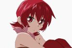  1girl bare_shoulders closed_mouth fumiko_(mesushi) iria_animi looking_at_viewer red_eyes red_hair scarf short_hair simple_background solo tales_of_(series) tales_of_innocence very_short_hair white_background 