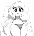 absurd_res bikini bottomwear clothed clothing equid equine eyebrows eyelashes female friendship_is_magic greyscale hair hasbro hi_res hooves lying mammal monochrome my_little_pony mythological_creature mythological_equine mythology on_back open_mouth pabbley pegasus rainbow_dash_(mlp) semi-anthro solo spot_color swimwear tail teeth thick_thighs tongue topwear towel wide_hips wings