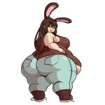  animal_humanoid clothed clothing female humanoid lagomorph looking_at_viewer mammal morningpanda obese overweight rabbit_humanoid solo standing 