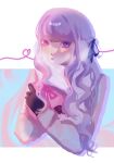  1girl :o black_gloves black_ribbon braid cropped_torso danganronpa:_trigger_happy_havoc danganronpa_(series) gloves grey_shirt hair_ribbon hands_up highres kirigiri_kyoko long_hair mi_mi_mi_(mi_danron) neck_ribbon pink_eyes pink_hair pink_ribbon ribbon shirt solo white_background 