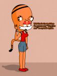 anthro beehive_(hairstyle) bottomwear clothed clothing cutoffs denim denim_bottomwear denim_clothing dou_(diives) eye_makeup eyeshadow felid feline female hair hairdo joviankenpo looking_at_hair makeup mammal pantherine shorts solo standing text tiger topwear xingzuo_temple