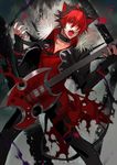  animal_ears black_hair crow_(show_by_rock!!) fangs fingerless_gloves gloves lloule male_focus multicolored_hair nail_polish red_eyes red_hair show_by_rock!! solo two-tone_hair 