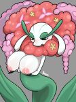 arm_under_breasts big_breasts blush breasts clothed clothing elemental_creature elemental_humanoid female flora_fauna florges generation_6_pokemon grey_background hi_res holding_breast huge_breasts humanoid neck_tuft negoya nintendo nipples open_mouth pink_nipples plant plant_humanoid pokemon pokemon_(species) simple_background slightly_chubby topless tuft