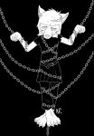 2017 absurd_res anthro barefoot bdsm black_and_white black_background bondage bottomwear bound chain chain_bondage clothing crown depression digital_media_(artwork) feet fuyu_graycen headgear hi_res hybrid katxfish male monochrome shirt signature simple_background skirt solo topwear visual_kei