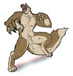  animal_genitalia anthro armpits balls brown_fur canine claws fur himegoto123 male mammal manly muscular pecs sheath simple_background solo tan_fur wolf wolf_tail 