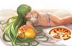  bare_shoulders bed_sheet breasts c.c. cheese-kun code_geass crop_top food green_hair groin highres hips holding_pizza impossible_clothes impossible_shirt licking_lips long_hair looking_at_viewer lying medium_breasts midriff navel on_bed on_side pillow pizza pizza_box shiny shiny_hair shiny_skin shirt short_shorts shorts sidelocks slice_of_pizza smile solo teffish tongue tongue_out very_long_hair white_shorts yellow_eyes 