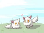 canid canine chewing_grass cloud cremis duo female feral flower grass heart_symbol hi_res mammal pal_(species) palworld plant pocketpair sky tired yuumisocute