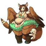  animal_humanoid canine chibi dog dog_humanoid duo feathered_wings feathers female humanoid looking_at_viewer male mammal morningpanda obese open_mouth overweight smile standing wings young 