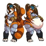  anthro clothed clothing female looking_at_viewer mammal morningpanda obese overweight pregnant red_panda smile solo standing tongue tongue_out 