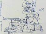 absurd_res animal_humanoid anthro anti_material_rifle binoculars clothing duo female gun hi_res hoodie humanoid kun_hareson lagomorph lagomorph_humanoid leporid male mammal mammal_humanoid rabbit ranged_weapon rifle sheka_schildforce shirt size_difference smaller_male sniper_rifle tank_top topwear weapon zatsupachi