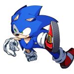 1boy animal_ears animal_nose closed_mouth commentary_request full_body furry furry_male gloves green_eyes korean_commentary male_focus red_footwear saturn_0z shoes simple_background smile solo sonic_(series) sonic_the_hedgehog tail white_background white_gloves 