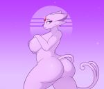 anthro big_breasts big_butt blepwep breasts butt eeveelution espeon female forehead_gem fur gem generation_1_pokemon generation_2_pokemon hi_res huge_breasts mammal nintendo nipples pokemon pokemon_(species) purple_body purple_fur purple_nipples rear_view simple_background solo tail