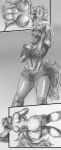 anthro breasts butt canid canine canis female fur grey_body grey_fur hair hi_res larger_female long_hair mammal nude pose sethmetparriere silver_hair size_difference sketch tail tall wolf