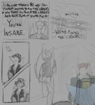 2024 anthro background_character black_and_white cavemanon_studios clothing dialogue dinosaur dumetummy69 duo english_text hair hat headgear headwear hi_res i_wani_hug_that_gator inside jacket male monochrome profanity pterodactylus pterosaur reptile scalie short_hair short_tail sketch snout tail text topwear wings
