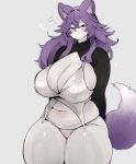 2023 anthro belly big_breasts biped black_clothing black_nose blush blush_lines breasts camel_toe cleavage clothed clothed_anthro clothed_female clothing digital_media_(artwork) domestic_cat english_description eyebrow_through_hair eyebrows eyelashes felid feline felis female female_anthro fluffy fluffy_tail glistening glistening_belly glistening_breasts glistening_clothing glistening_hair glistening_thighs grey_background hair hair_between_eyes heart_symbol hi_res huge_breasts inner_ear_fluff long_hair looking_at_viewer mammal mouth_closed navel panties portrait puri3301 purple_ears purple_eyes purple_hair purple_tail simple_background slightly_chubby slightly_chubby_anthro slightly_chubby_female solo sparkles standing tail thick_eyebrows thick_thighs three-quarter_portrait translucent translucent_hair tuft underwear