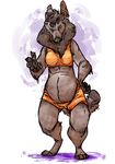  anthro clothed clothing facial_piercing female fur hair hyena looking_at_viewer mammal mane melthecannibal nose_piercing overweight piercing solo standing 