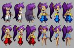  1girl alternate_costume ass bikini breasts costume costume_chart grey_background highres pajamas shantae shantae_(character) shantae_(series) simple_background 