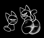 2024 angry anthro big_butt black_background black_body black_fur butt domestic_cat ears_up felid feline felis fur fuzz_the_cat lewdewott looking_at_viewer male mammal monochrome open_mouth raised_tail rear_view simple_background solo tail the_june_archive_and_restoration_project thick_thighs