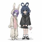  2girls 80isiiii alternate_costume animal_ears black_capelet black_eyes black_footwear black_skirt blood blood_drop blood_from_mouth blood_on_clothes blood_on_face blood_on_knife blood_stain blue_hair buttons capelet collared_shirt curly_hair empty_eyes expressionless fake_animal_ears fake_tail frilled_capelet frilled_socks frills gem hair_between_eyes hair_rings hanged heart highres holding holding_knife holding_rope holding_weapon jewelry kaku_seiga kitchen_knife knife looking_at_viewer looking_to_the_side mary_janes medium_hair miyako_yoshika multiple_girls pajamas pale_skin purple_hair rabbit_ears rabbit_pajamas rabbit_tail rope rope_around_neck shirt shoes simple_background sketch skirt smile socks tail touhou weapon white_background white_shirt white_socks 