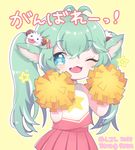  1girl animal_ears blue_hair cheerleader fang league_of_legends magical_girl pom_poms poppy skirt solo star_guardian_poppy twintails wink yordle 