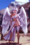  angel balls breasts cleavage clothed clothing dickgirl erection feathers hair humanoid intersex legwear long_hair looking_at_viewer mammal not_furry penis personalami pointy_ears thigh_highs white_hair winged_humanoid wings 