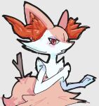 ambiguous_gender braixen canid canine chest_tuft fangs female fox fur generation_6_pokemon humanoid_pointy_ears inner_ear_fluff mammal nintendo orange_body orange_fur pokemon pokemon_(species) red_eyes sketch solo stick_in_tail tagme tail teeth theclasp tuft