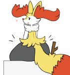 absurd_res anthro big_butt braixen butt chabooey female fur generation_6_pokemon hi_res looking_at_viewer looking_back nintendo pokemon pokemon_(species) red_body red_fur simple_background sitting smile solo stick thick_thighs white_background white_body white_fur yellow_body yellow_fur