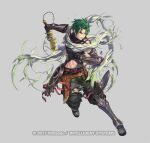  1boy black_gloves black_vest brown_footwear clenched_teeth commentary_request fire_emblem fire_emblem:_radiant_dawn fire_emblem_heroes full_body gloves green_hair green_pants izuka_daisuke official_art pants scarf solo sothe_(fire_emblem) sothe_(resplendent)_(fire_emblem) teeth torn_clothes vest white_scarf yellow_eyes 