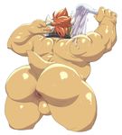  anthro anus armpits backsack balls biceps big_butt bowser butt claws hair horn koopa male mammal mario_bros nintendo nude red_hair scalie shower simple_background solo toomanyboners video_games water wet white_background 