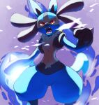 2022 anthro black_body blue_body blue_ears blue_tail chest_spike front_view fur generation_4_pokemon irago lucario nintendo open_mouth pokemon pokemon_(species) spikes spikes_(anatomy) tail teeth tongue