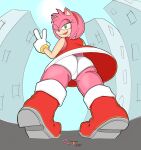 absurd_res accessory amy_rose anthro big_butt boots bracelet building butt candy_tooth_(artist) clothing dress eulipotyphlan female footwear fur gloves green_eyes hair_accessory hairband handwear hedgehog hi_res jewelry looking_back mammal panties pink_body pink_fur sega sky solo sonic_the_hedgehog_(series) sun tongue tongue_out underwear